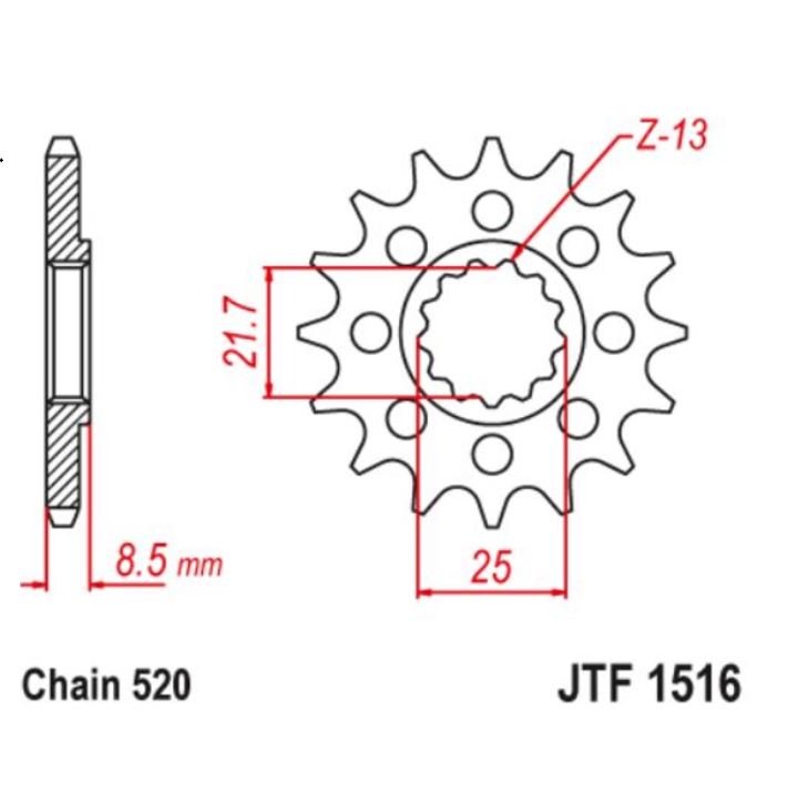 JT JTF1579.16 Front Sprocket – 16 Tooth, Steel, Silver, Universal Fit